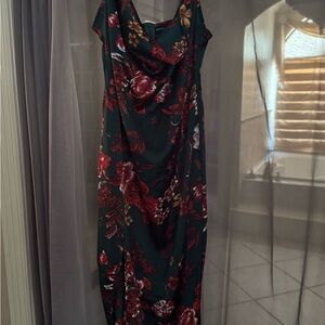 Floral Dress “PrettyLittleThing” Dark Green and Red Floral Maxi Dress